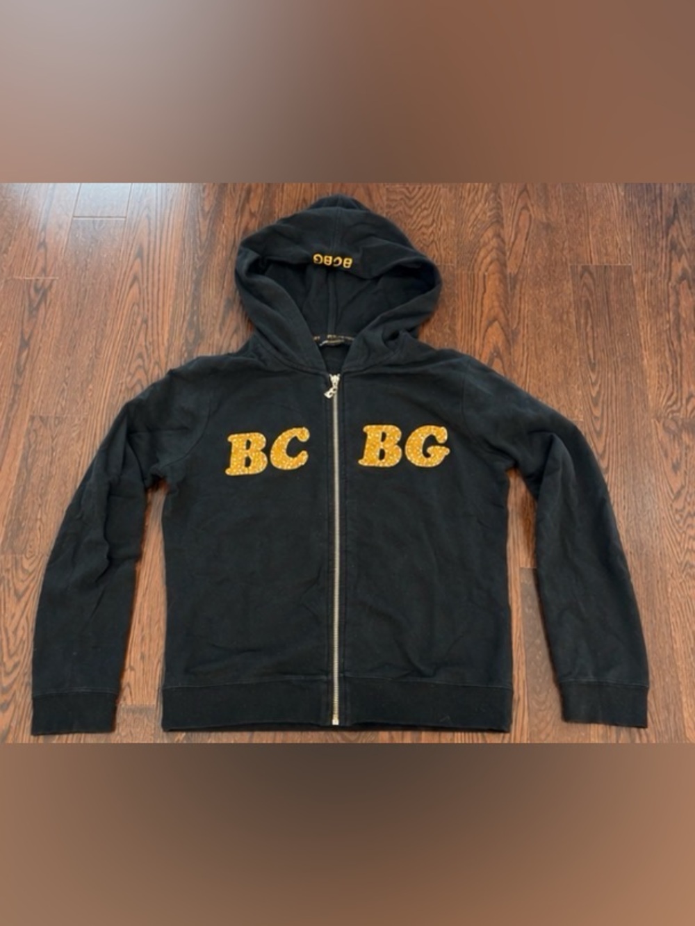 BCBG Max Azria Black Zip-Up Hoodie Women’s Small Beaded Zip Hoodie